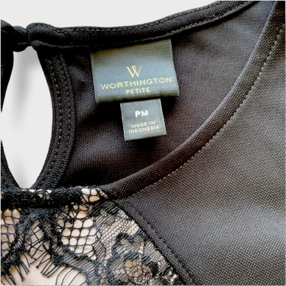 Worthington Petite Women's Lace and Satin Sleeveless Top, PM, Black and Pink - Picture 3 of 3